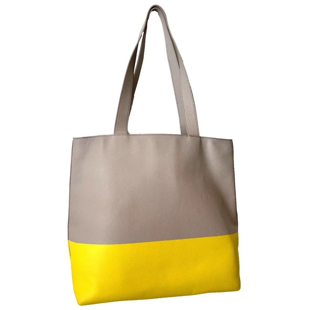 Kate Spade Lita Street Andrea Tote Bag Grey Yellow Colorblock Faux Leather EUC
